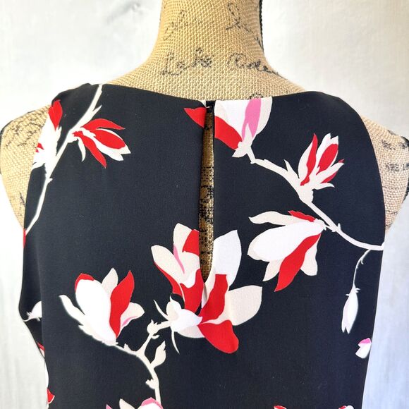 1-One Women's Black Floral Print Sleeveless A-Line Top Blouse Sz 10/46 Italy - Picture 5 of 13